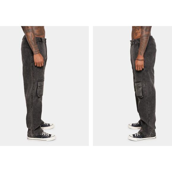 XXIII Twenty Three Kiran Cargo Jeans Washed Grey Mens 34x31 New Baggy 90s - Picture 2 of 13